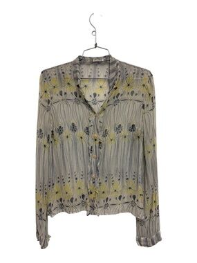 Miu Miu Yellow and Gray Floral Print Button-Down Blouse